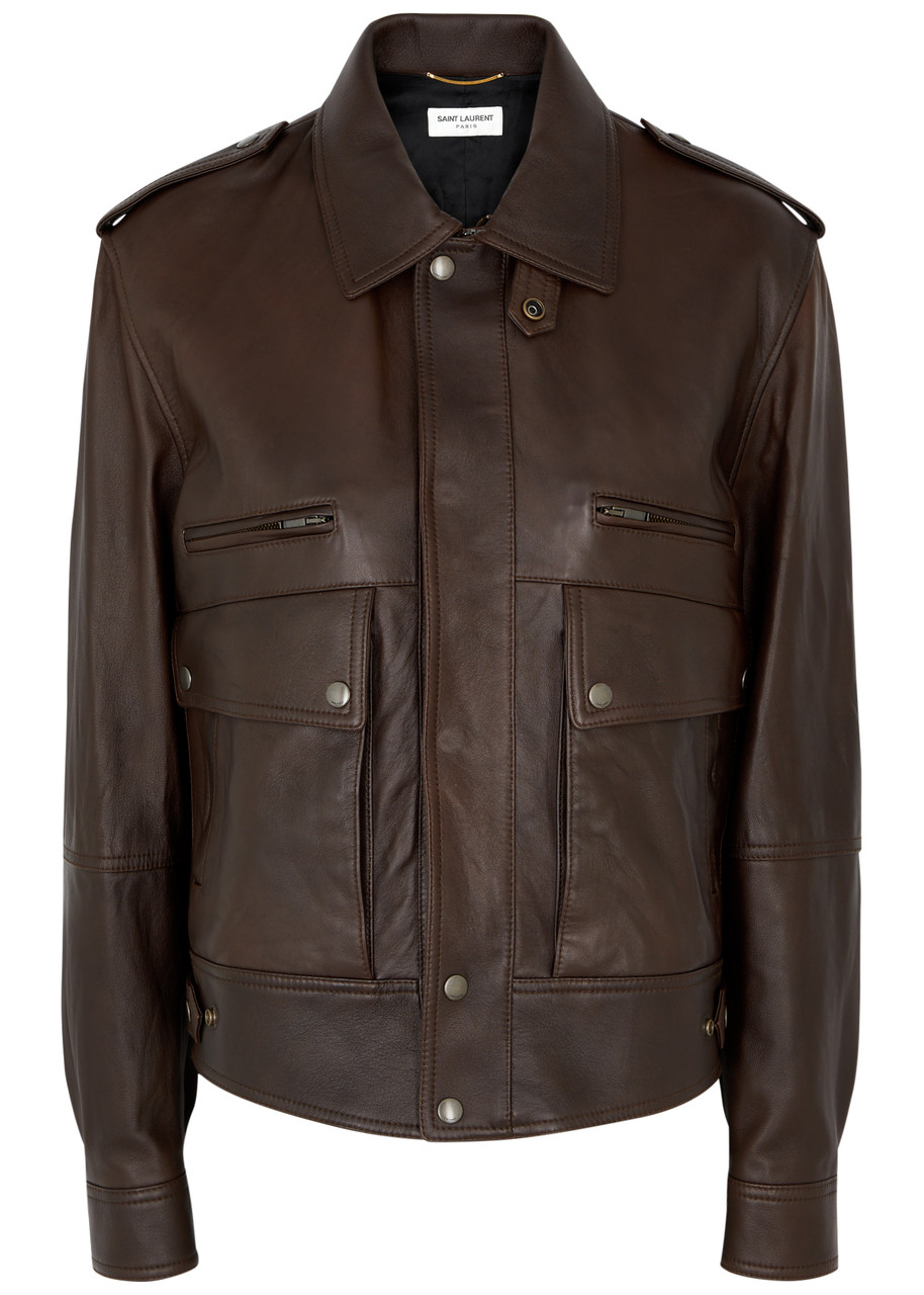 Saint Laurent Leather Jacket - Brown - 12
