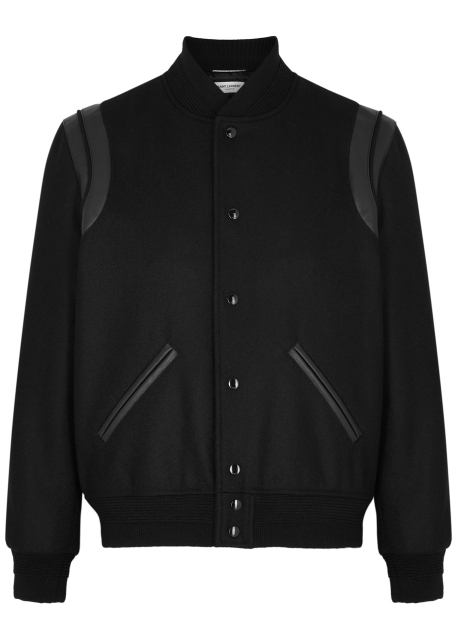 Saint Laurent Leather-trimmed Wool Bomber Jacket - Black - 46