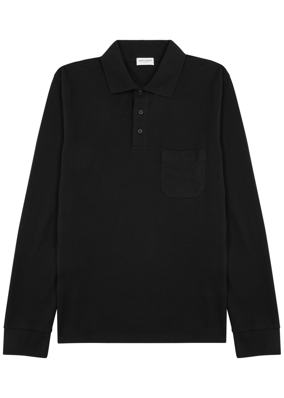 Saint Laurent Logo Piqué Cotton-blend Polo Shirt - Black - M