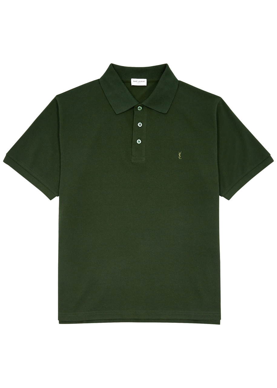 Saint Laurent Logo Piqué Cotton-blend Polo Shirt - Dark Green - L