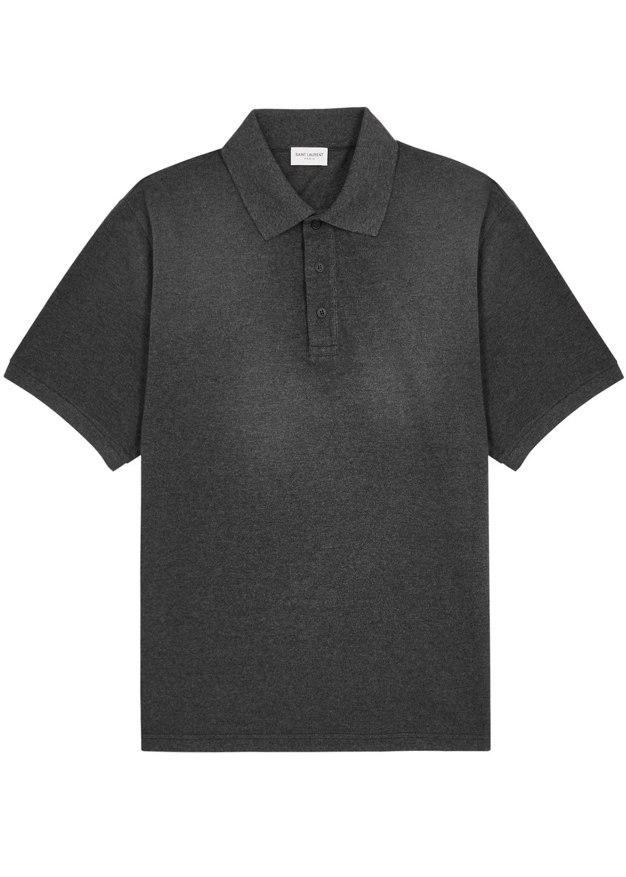 Saint Laurent Logo Piqué Cotton-blend Polo Shirt - Grey - S