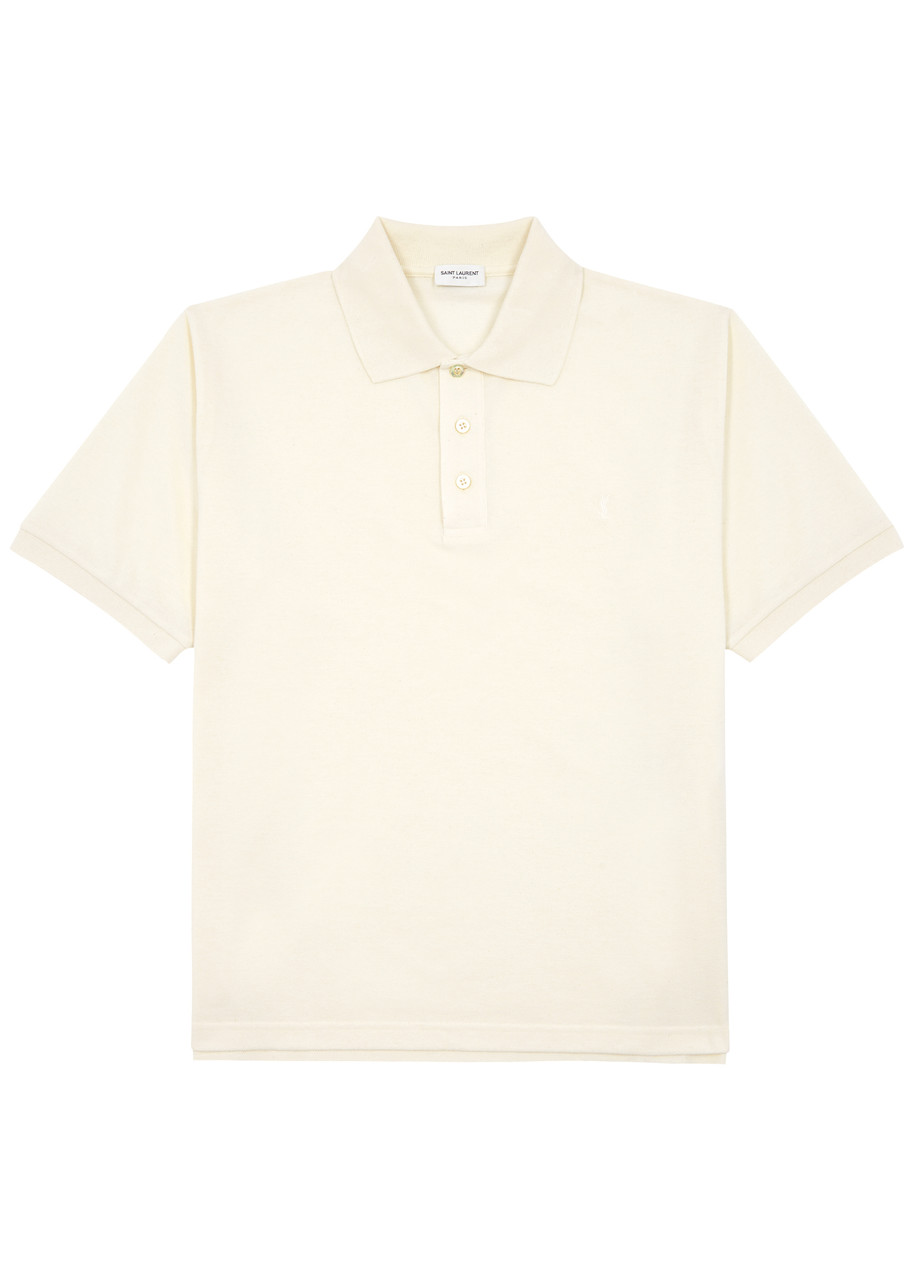 Saint Laurent Logo Piqué Cotton-blend Polo Shirt - Off White - M