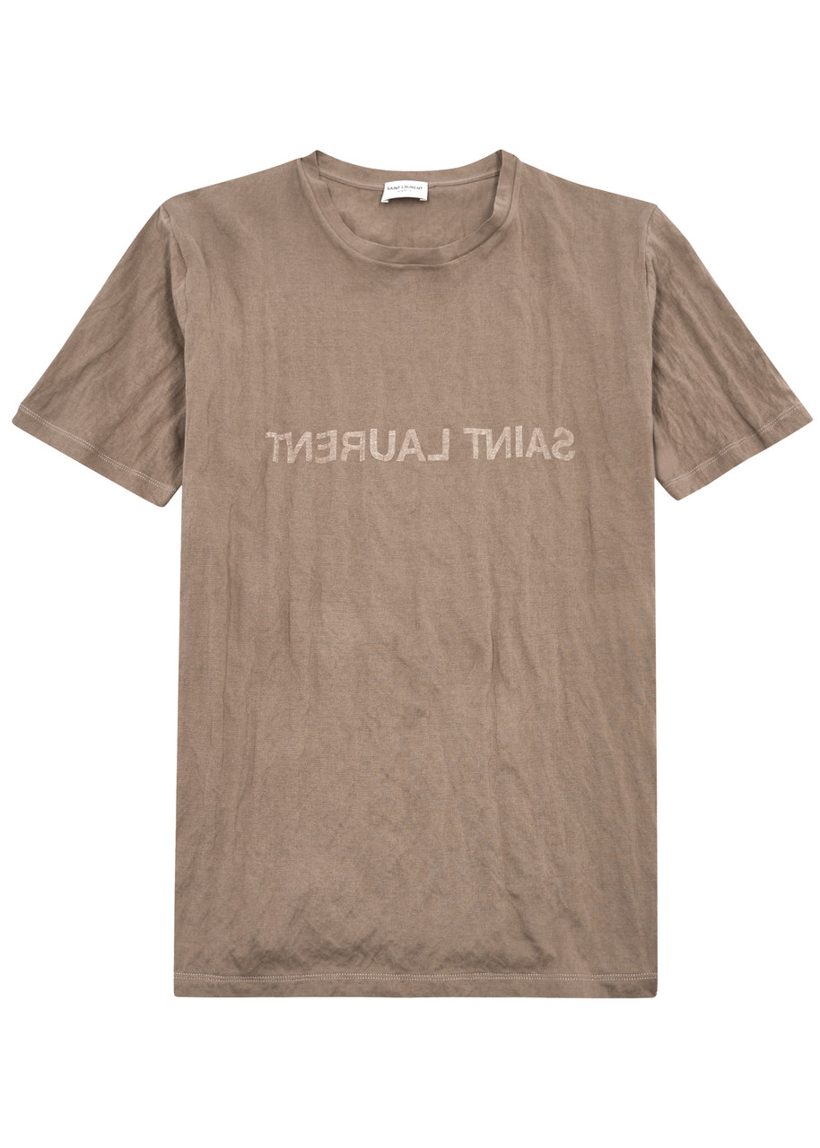 Saint Laurent Logo-print Cotton-blend T-shirt - Taupe - L