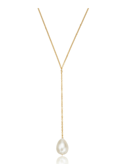Gold Large Pearl Drop Lariat Necklace £85