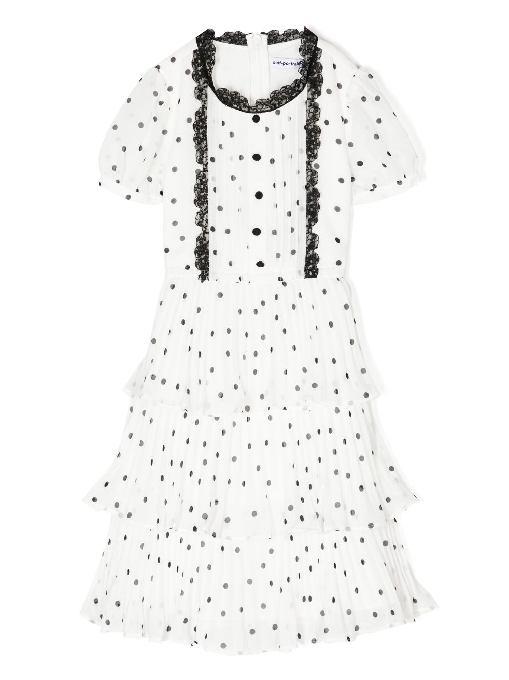 Self-Portrait Kids polka-dot chiffon tiered dress - White