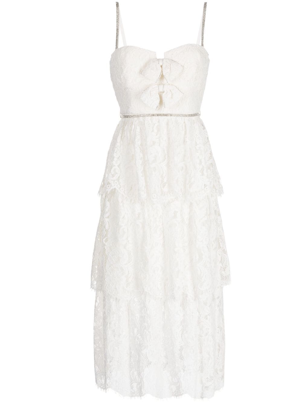 Self-Portrait corded-lace tiered midi dress - White