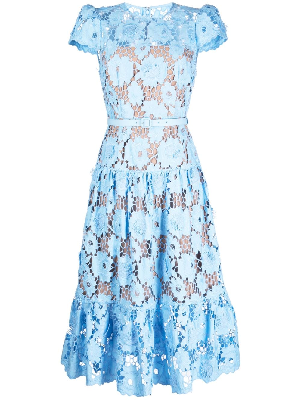 Self-Portrait floral-lace cotton midi dress - Blue