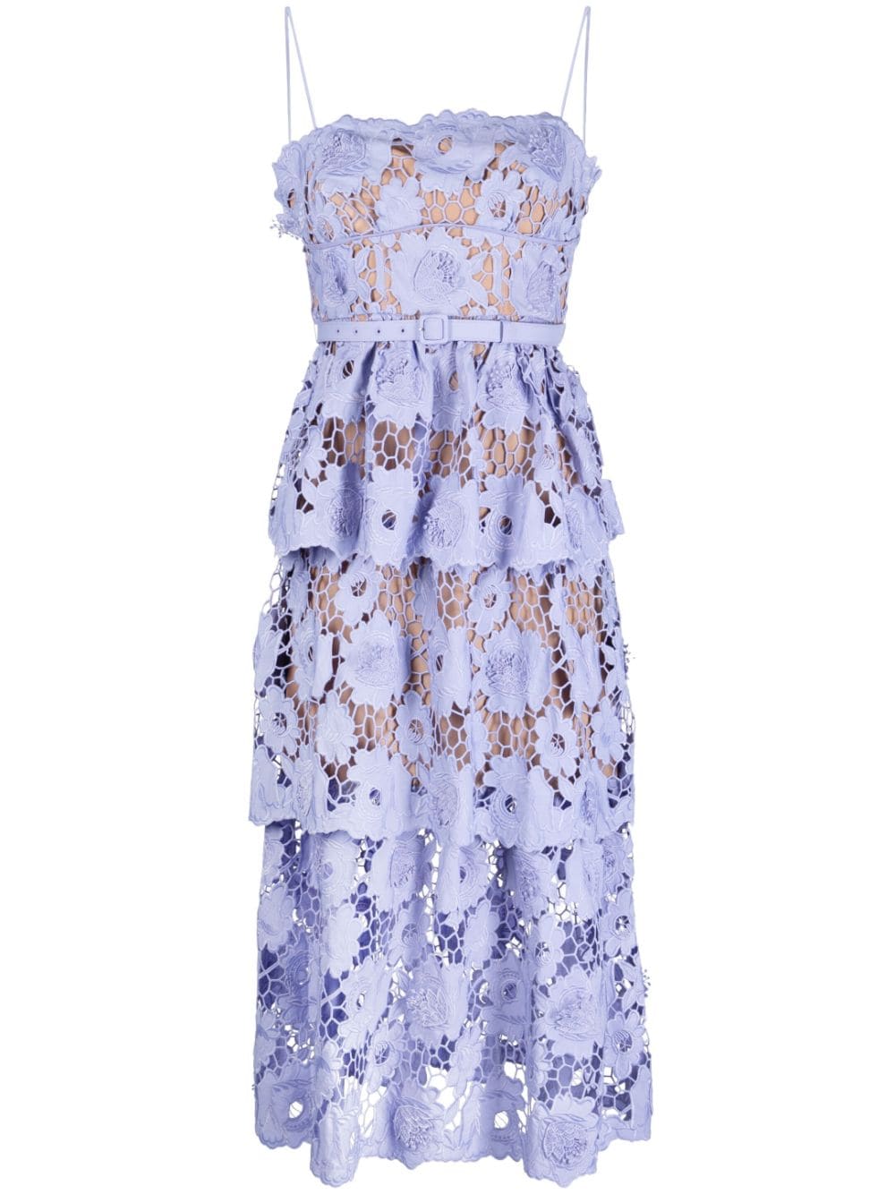 Self-Portrait floral-lace cotton midi dress - Purple