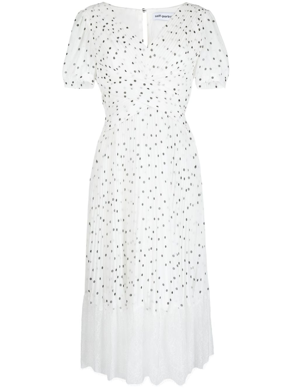 Self-Portrait polka-dot pleated midi dress - White