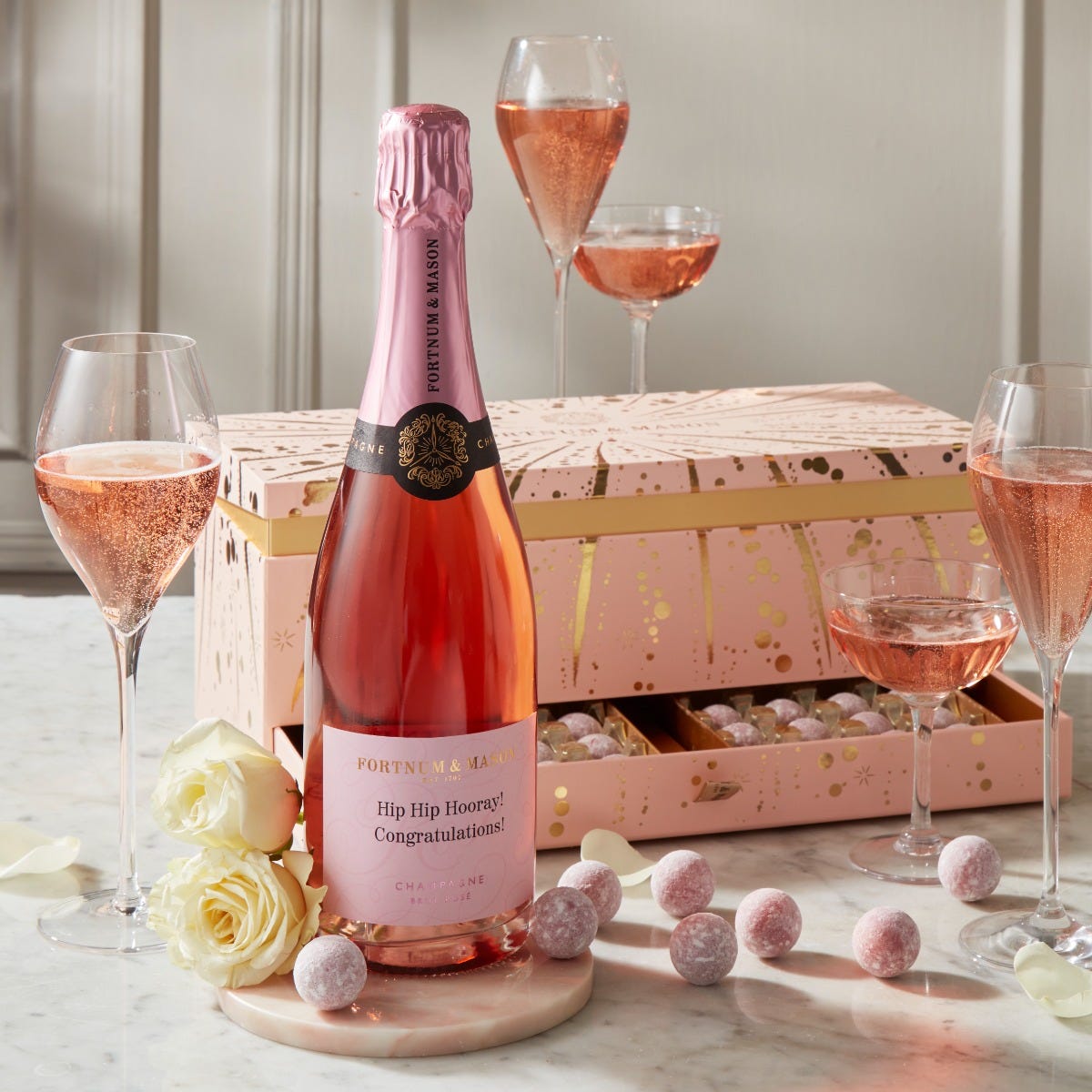 The Personalised Rosé Champagne & Chocolate Gift Box, Wine, Fortnum Mason