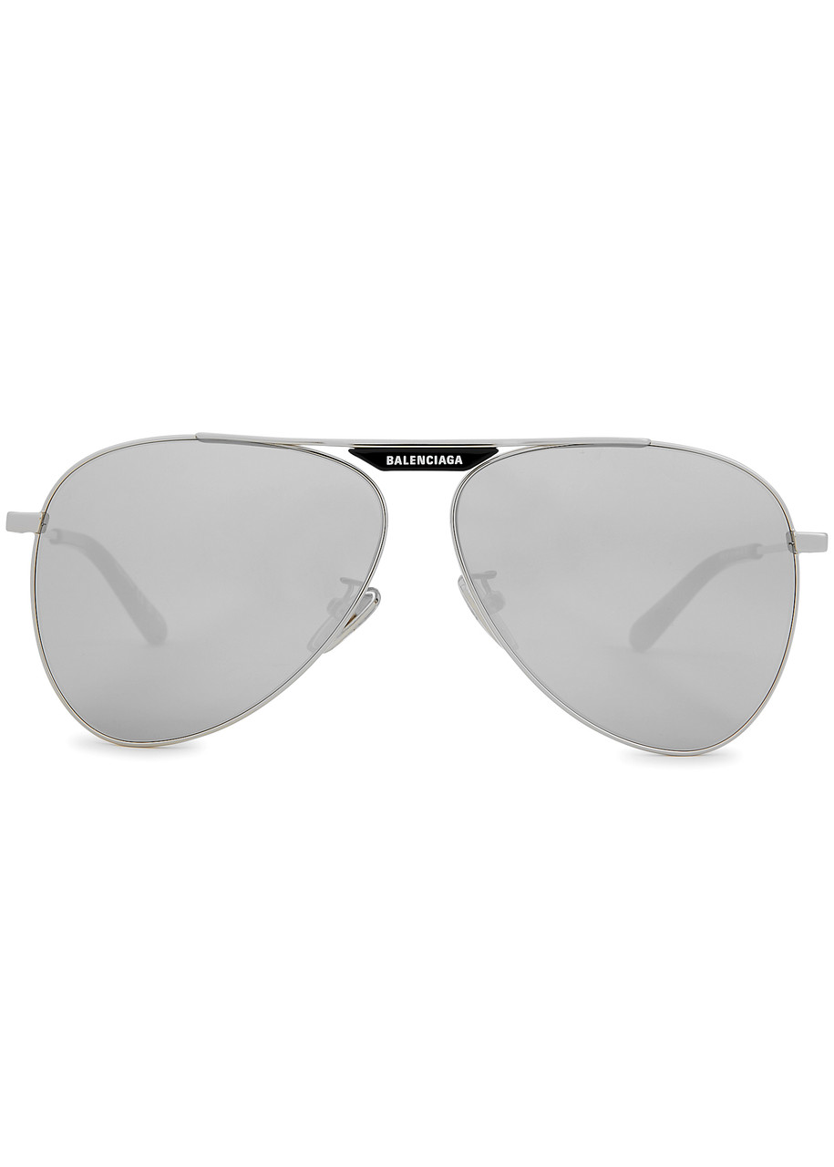 Balenciaga Tag 2.0 Aviator-style Sunglasses, Sunglasses, Silver, Metal