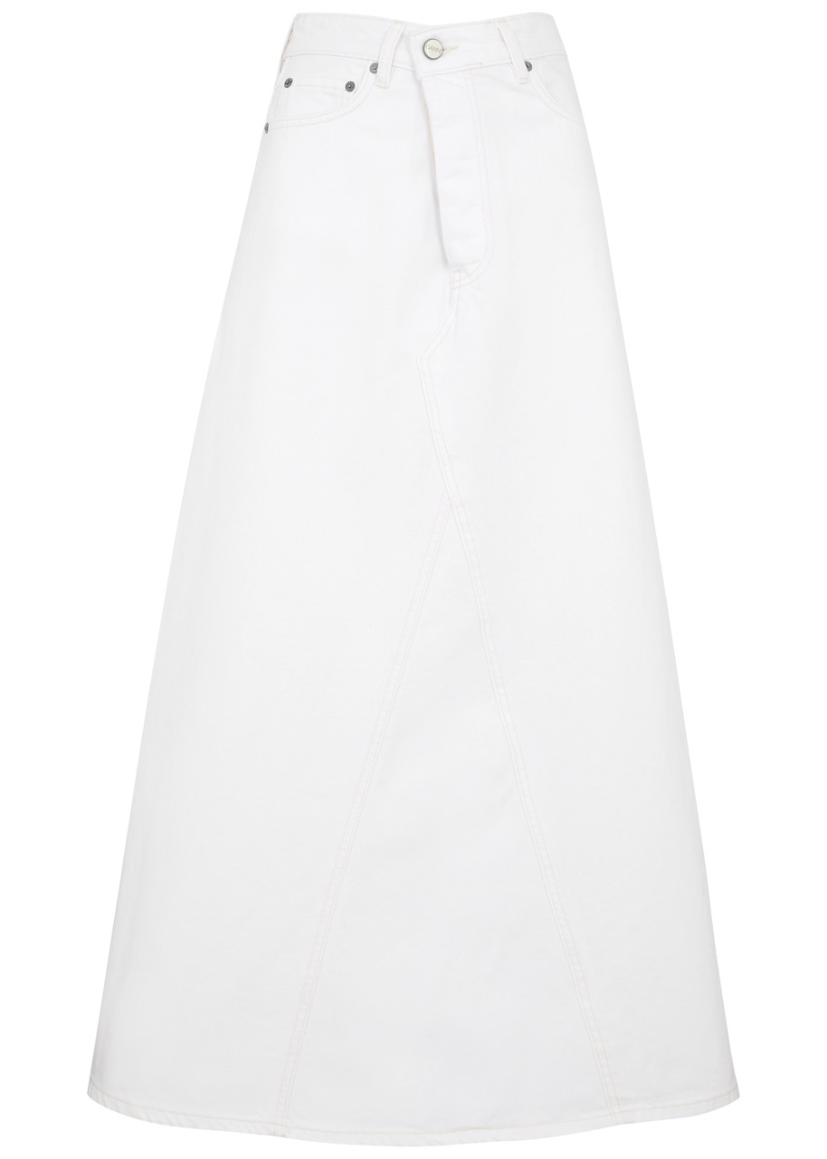 Ganni Double Fly Denim Maxi Skirt - White - 8