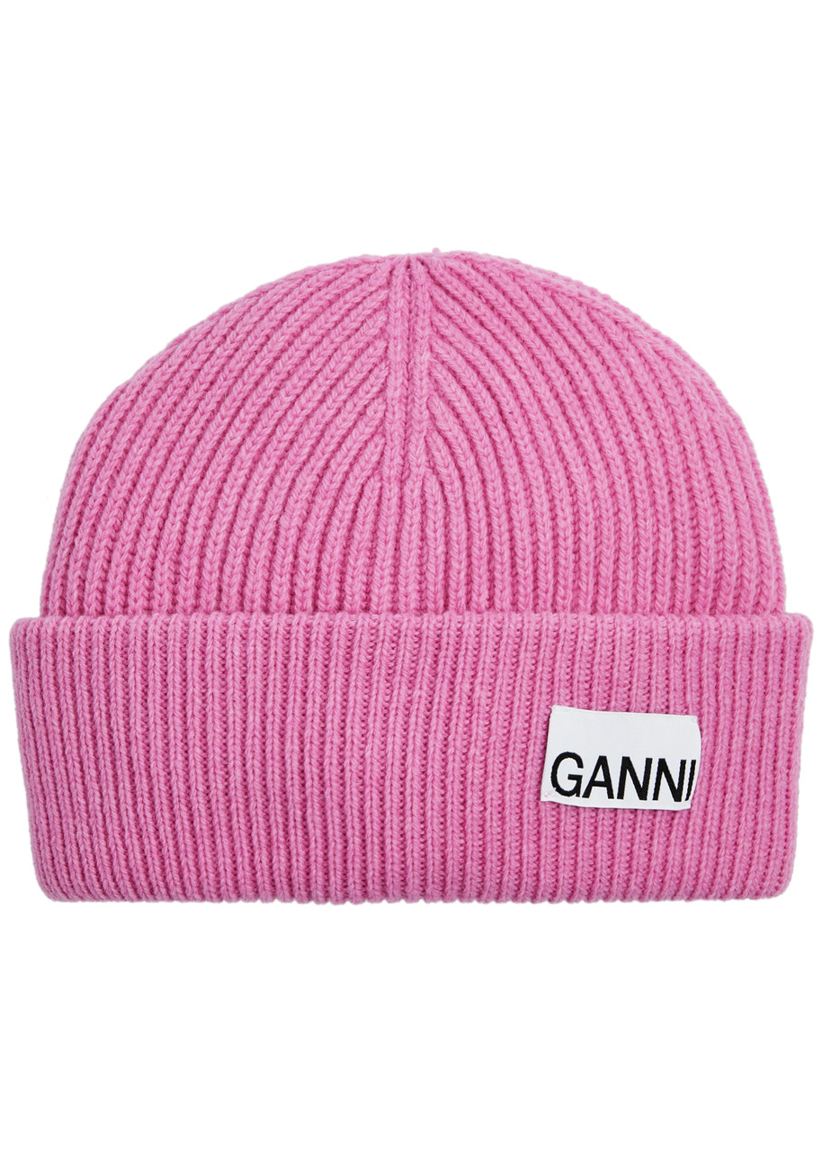 Ganni Fitted Ribbed Wool-blend Beanie - Pink