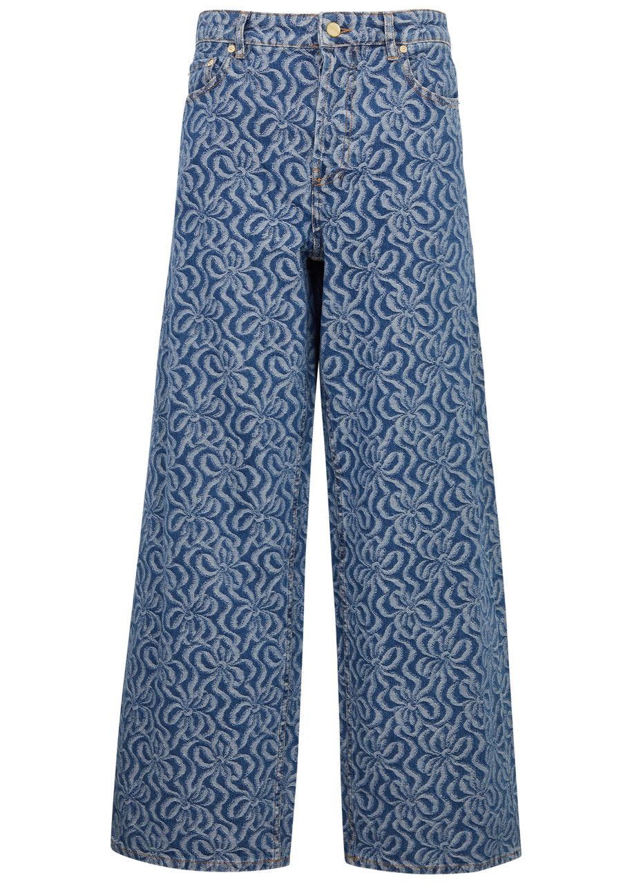 Ganni Floral-jacquard Wide-leg Jeans - Denim - 28 (W28 / UK10 / S)