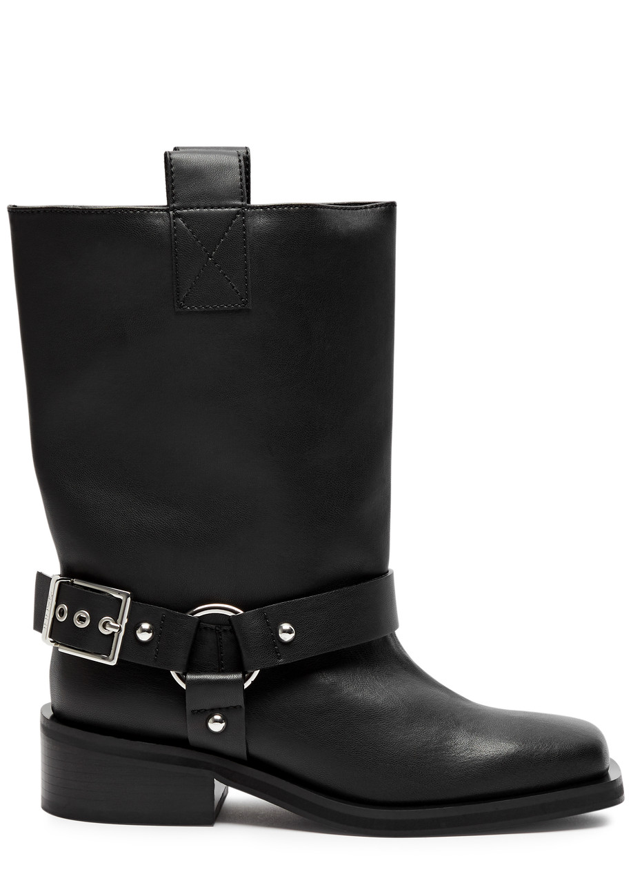 Ganni Leather Mid-calf Biker Boots - Black - 36 (IT36 / UK3)