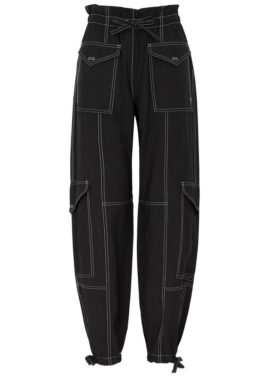 Ganni Light Slub Woven Trousers - Black - 42 (UK14 / L)