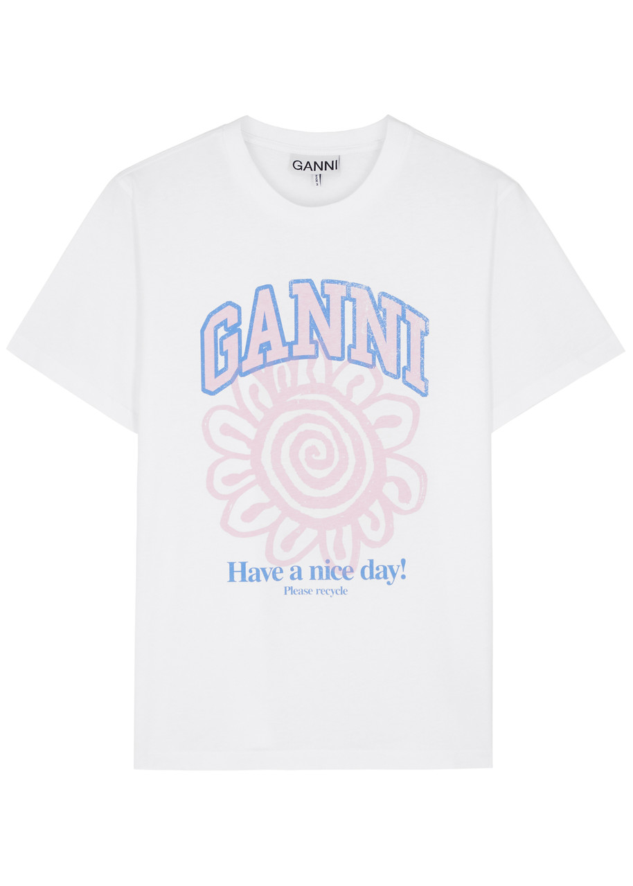 Ganni Printed Cotton T-shirt - White - XS (UK 6 / XS)