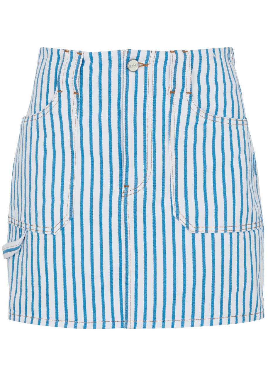 Ganni Striped Denim Mini Skirt - White - 12