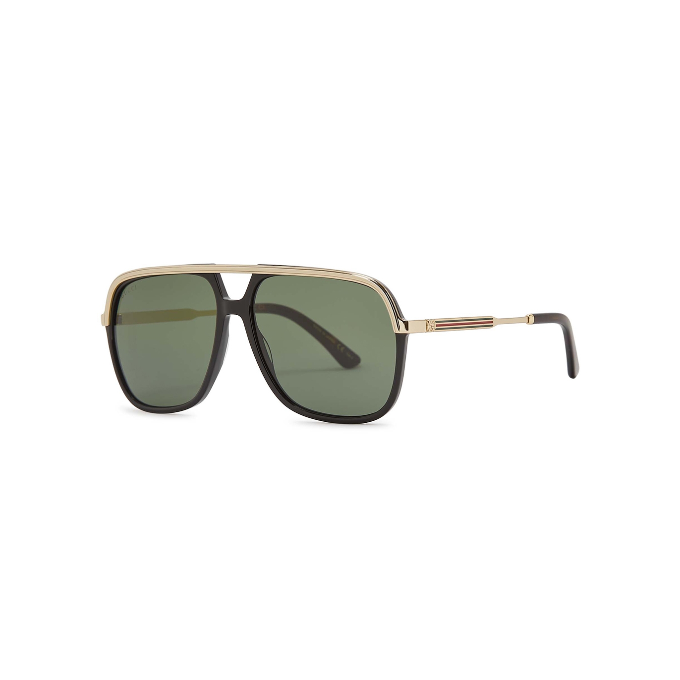 Gucci Black Aviator-style Sunglasses, Sunglasses, Black, Green Lenses