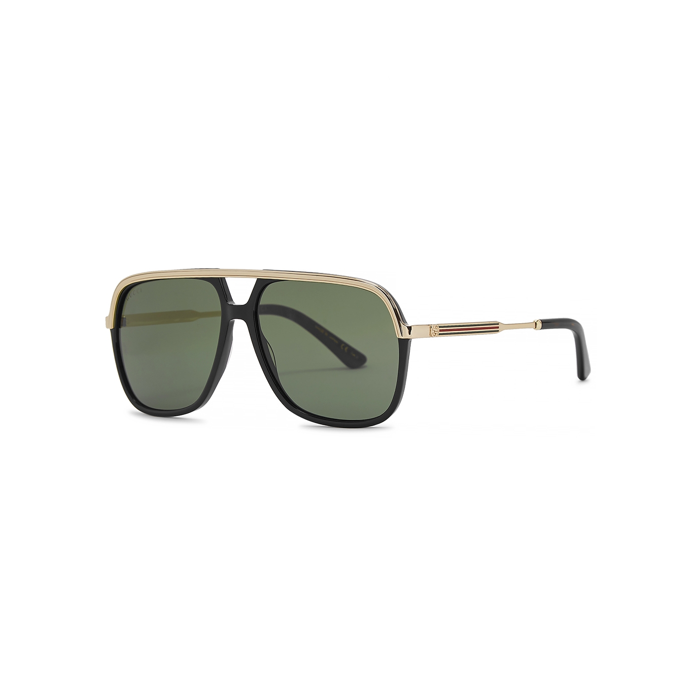 Gucci Black D-frame Designer Sunglasses, Sunglasses, Green Lenses