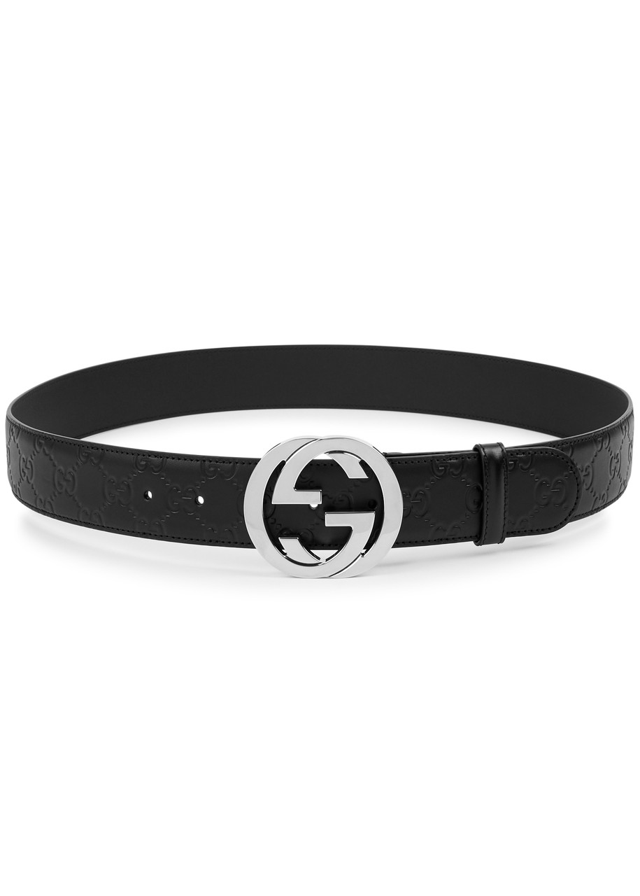 Gucci GG Embossed Leather Belt - Black And Silver