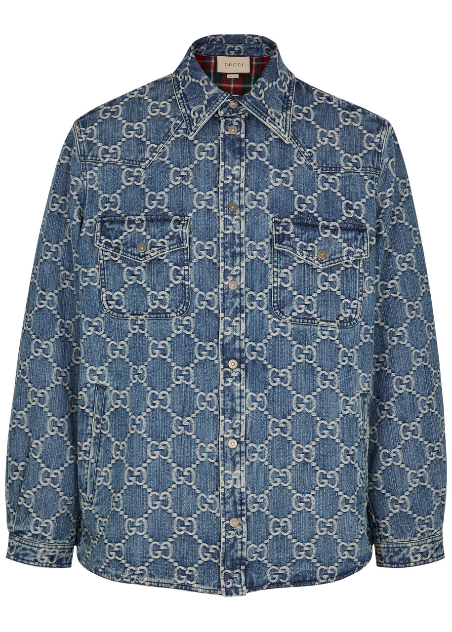 Gucci GG Supreme Monogrammed Denim Jacket - Blue - 42, Men's Designer Denim Jacket, Male