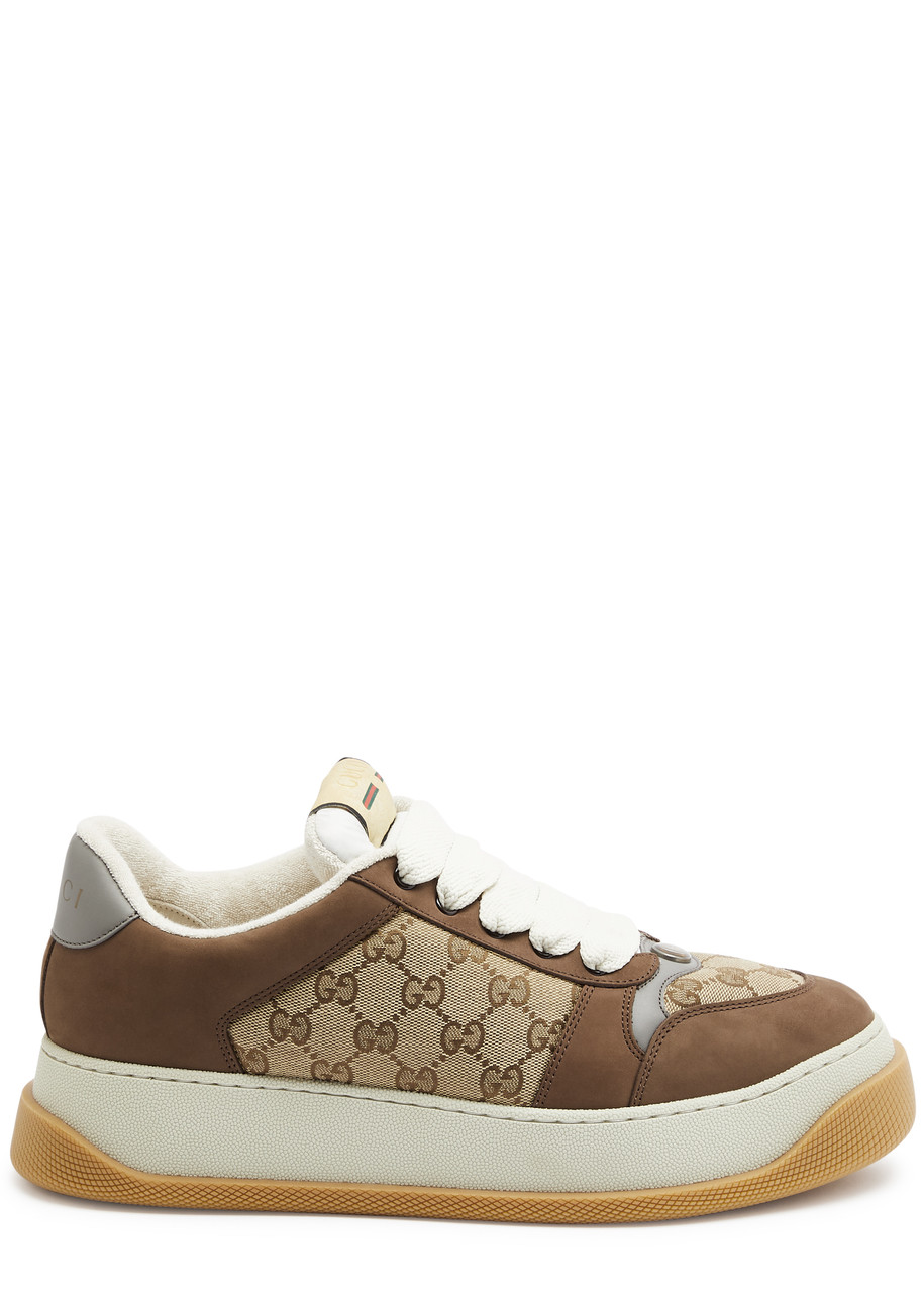 Gucci GG-jacquard Panelled Canvas Sneakers - Beige - 11, Gucci Trainers, Leather