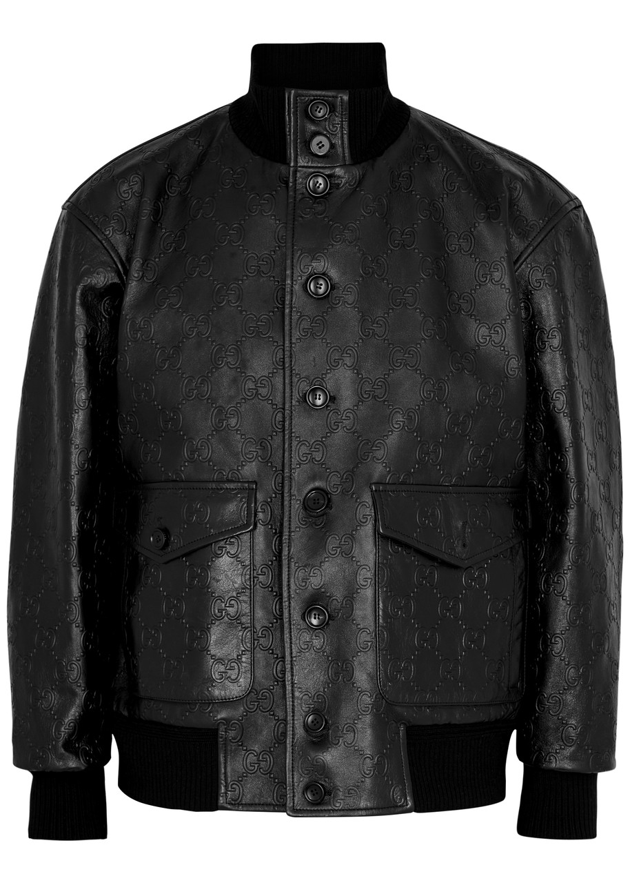 Gucci GG-monogrammed Leather Jacket - Black - 38, Men's Designer Leather Jacket, Male