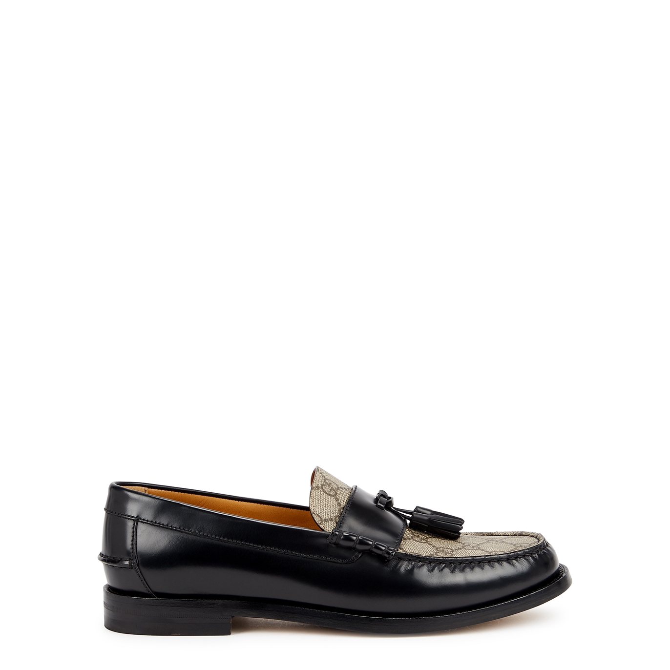 Gucci Kaveh GG Supreme Black Leather Loafers - 8