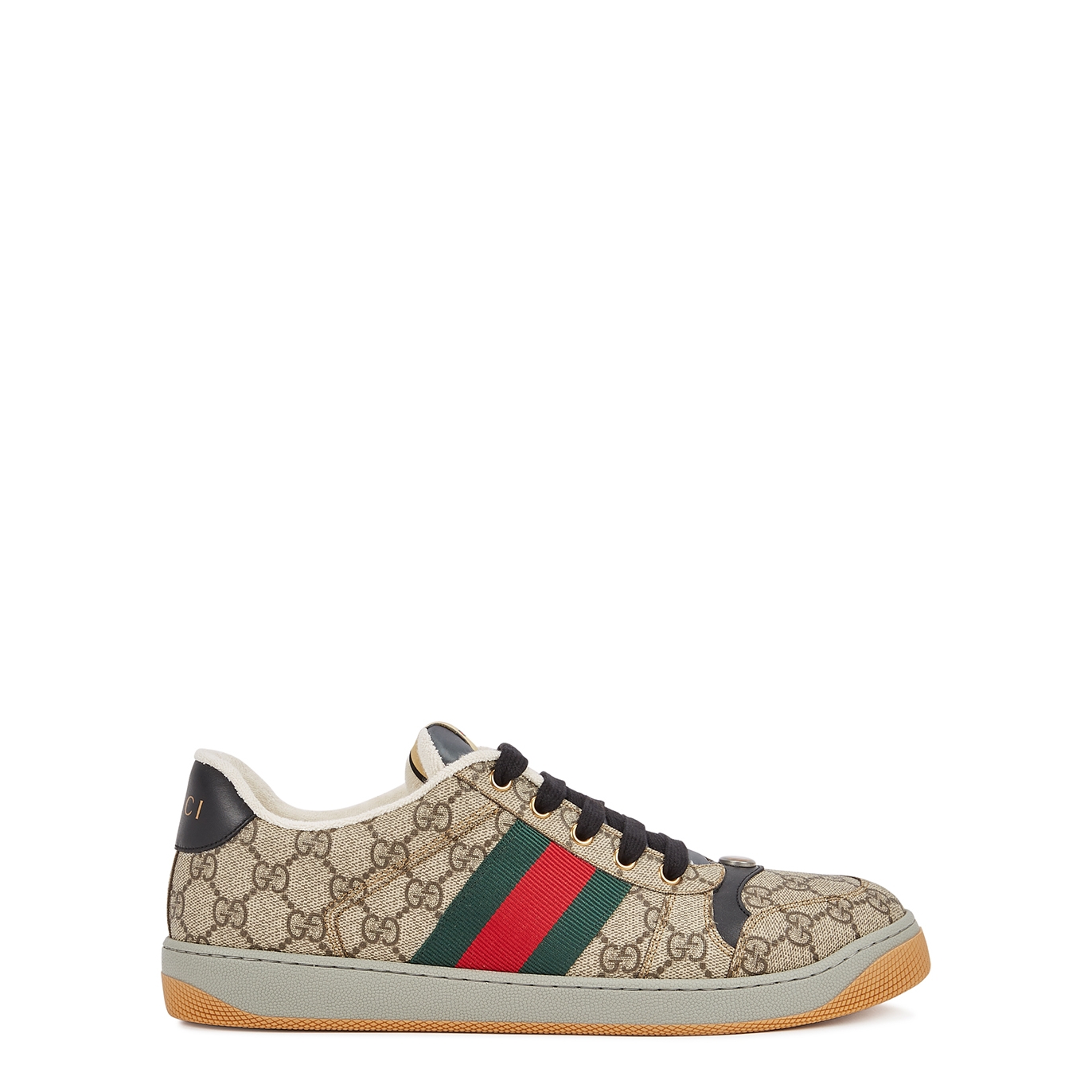 Gucci Screener GG Logo Taupe Leather Sneakers - 8, Gucci Trainers, Genuine Leather - 8