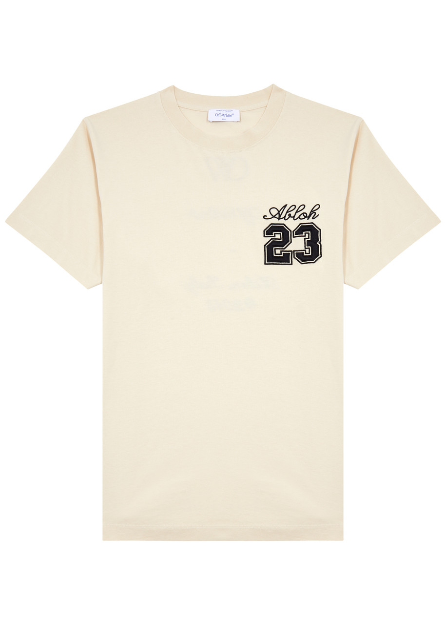 Off-white 23 Logo-embroidered Cotton T-shirt - Cream