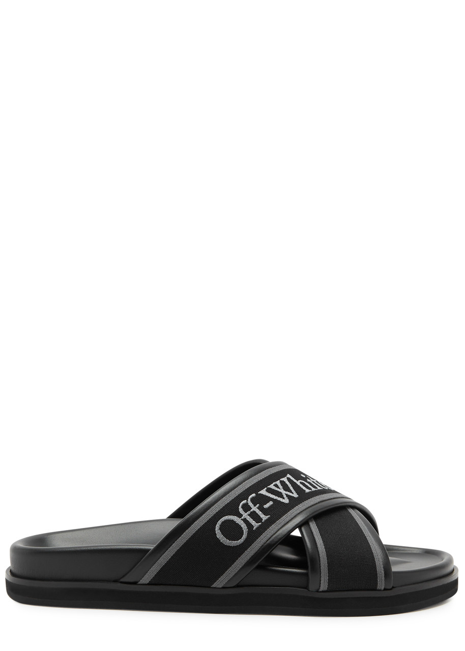 Off-white Logo-jacquard Leather Sliders - Black - 44 (IT44 / UK10)