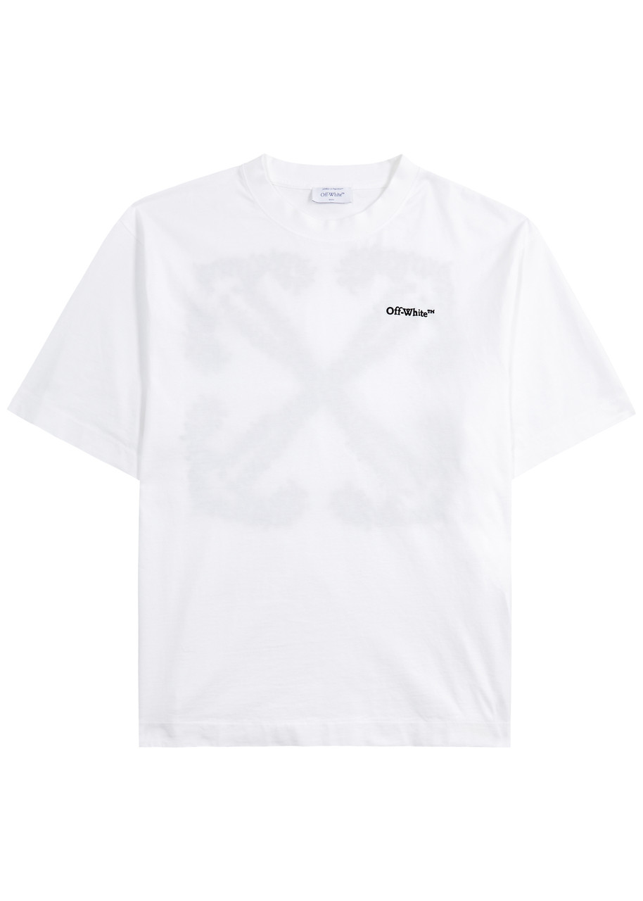 Off-white Tattoo Arrow Logo-embroidered Cotton T-shirt - White And Black
