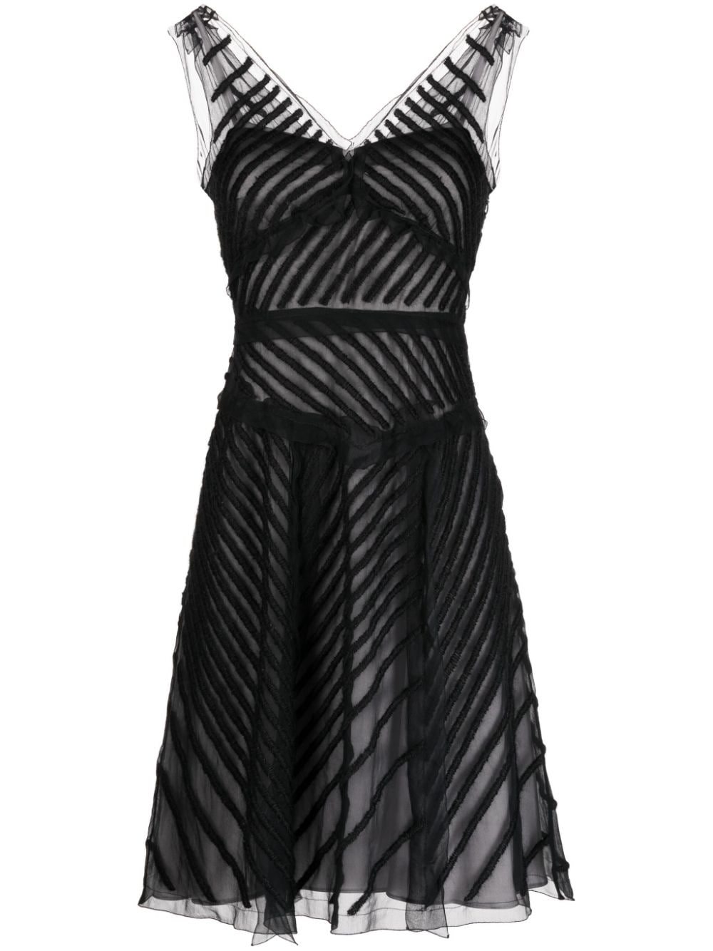 Prada Pre-Owned embroidered flared silk dress - Black
