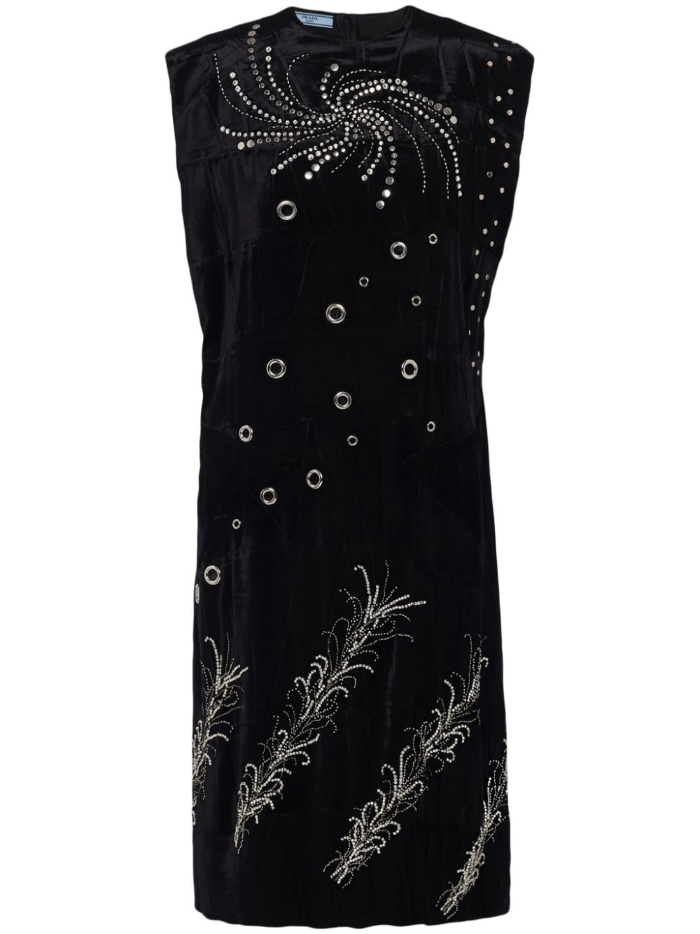 Prada embroidered georgette sleeveless dress - Black