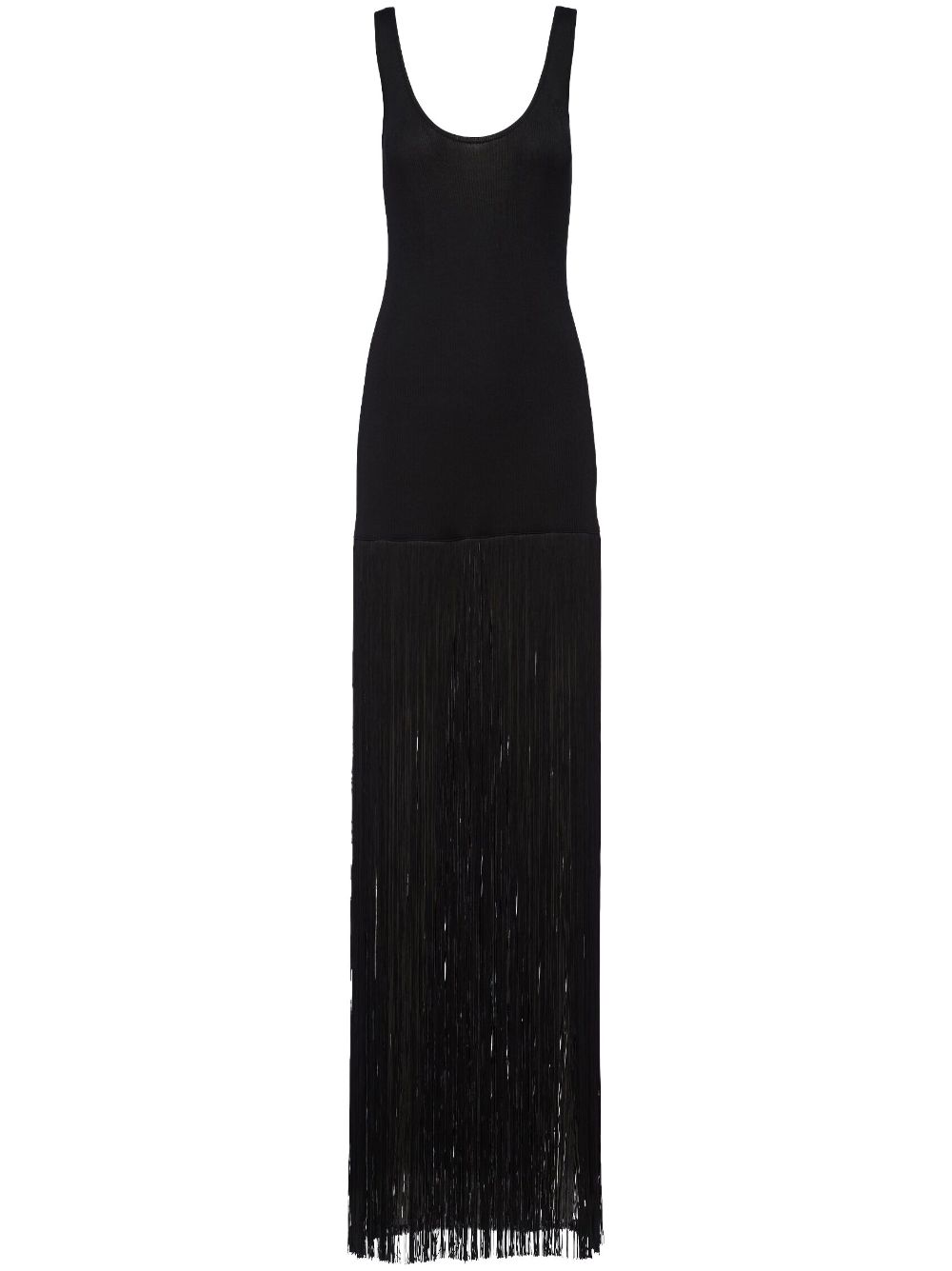 Prada sleeveless fringed knitted dress - Black