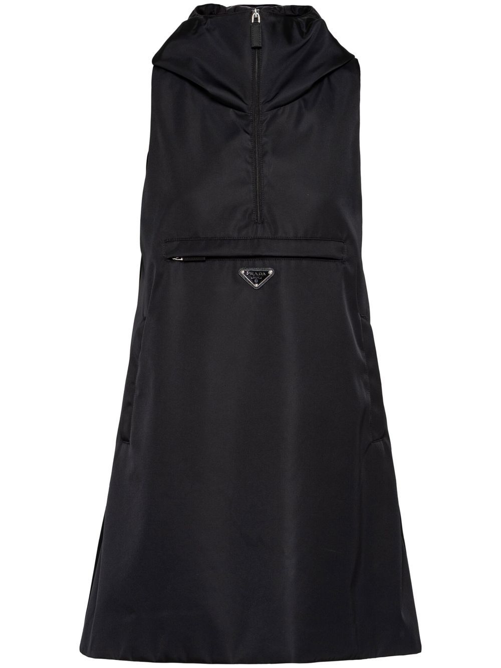 Prada triangle logo hooded minidress - Black