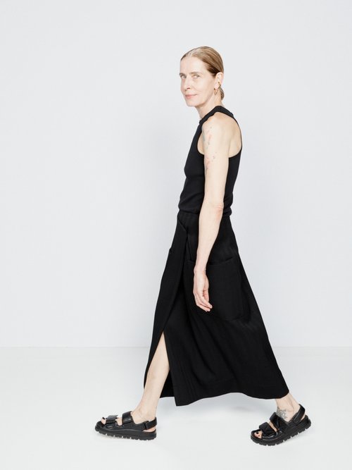 Raey - Side Pocket Slubbed Wool Wrap Midi Skirt - Womens - Black - 12 UK