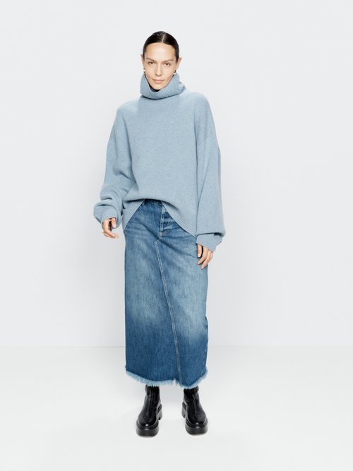Raey - Split-back Organic-cotton Denim Skirt - Womens - Dark Blue - 4 UK