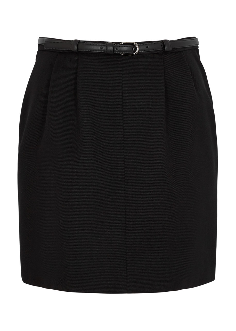 Saint Laurent Belted Wool Mini Skirt - Black - 8