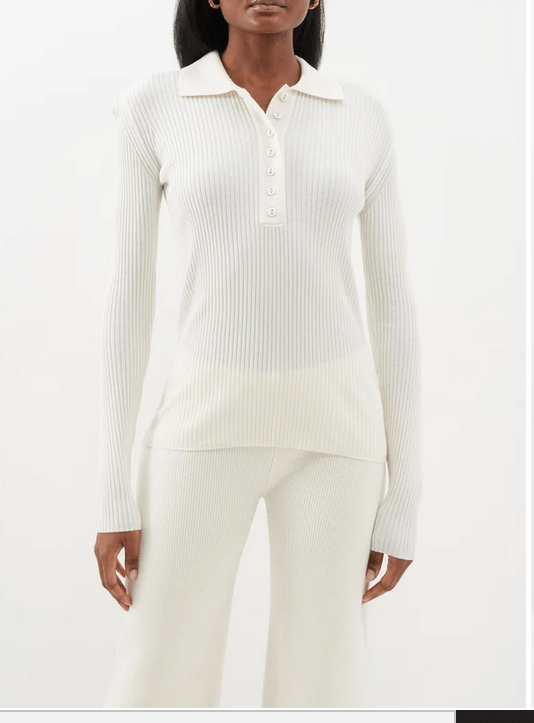 spring summer fashion trends Another Tomorrow Ribbed wool-blend polo sweater £388