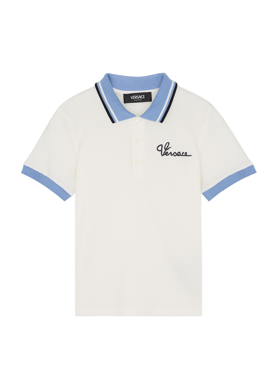 Versace Kids Logo-embroidered Piqué Cotton Polo Shirt - White - 36 Mon (36 Months)