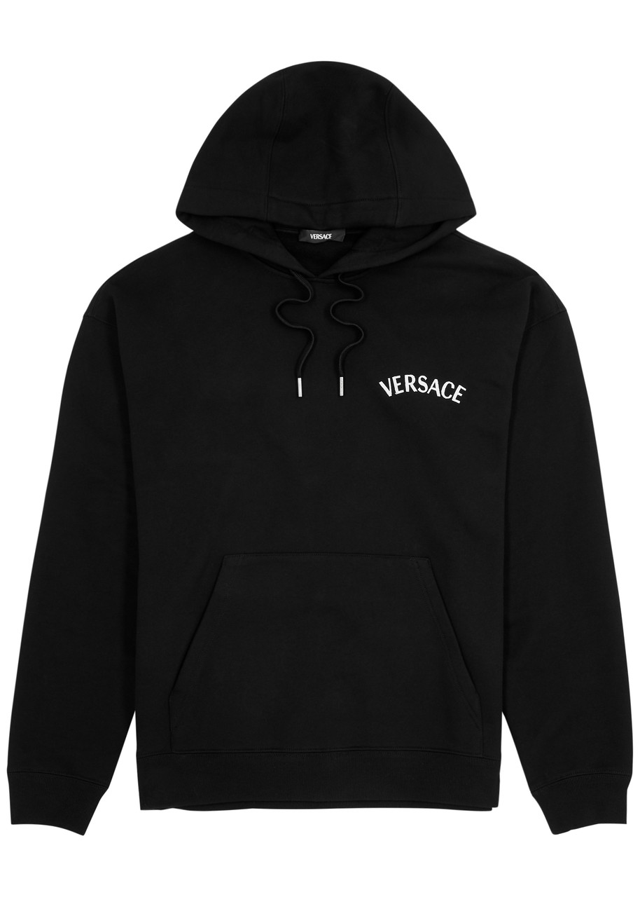 Versace Logo Hooded Cotton Sweatshirt - Black - M