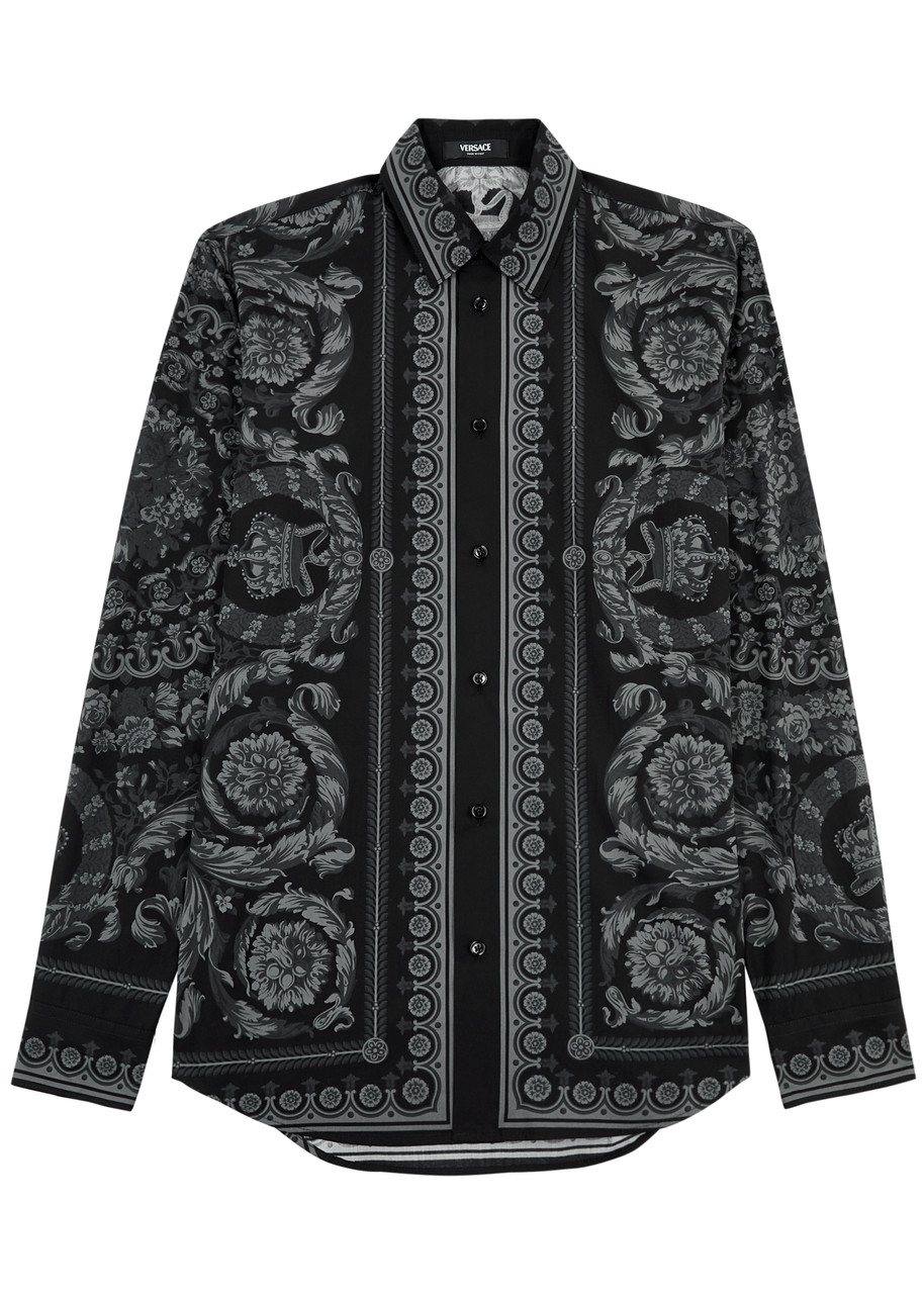 Versace Printed Cotton-poplin Shirt - Black - 38 (C15/ S)