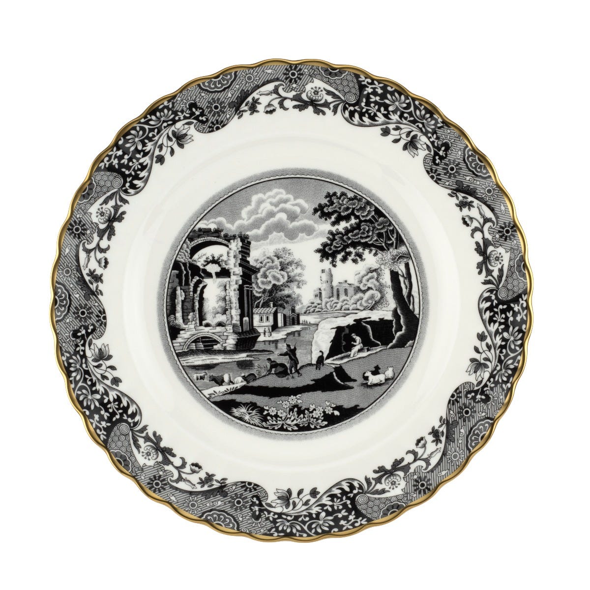 1770 Italian Dinner Plate in Black, Fine Bone China, Spode