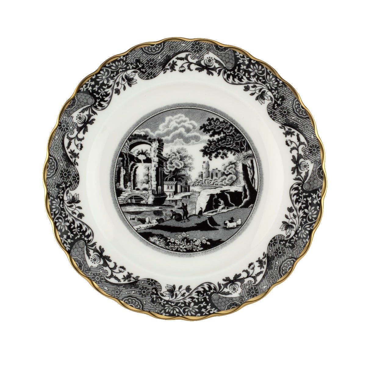 1770 Italian Plate in Black, Fine Bone China, Spode
