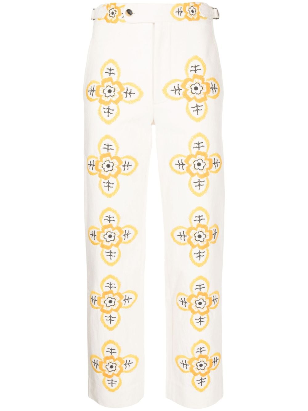 BODE Buttercup embroidered straight-leg trousers - White