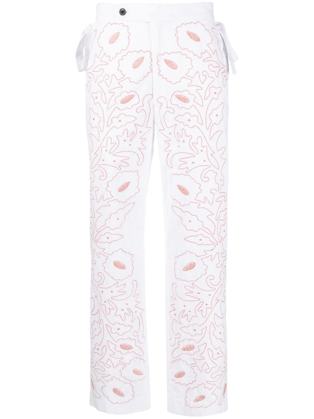 BODE Pilea floral-embroidered trousers - White