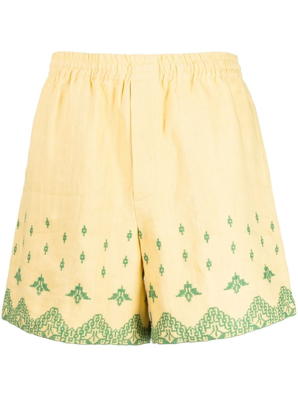 BODE embroidered linen shorts - Yellow
