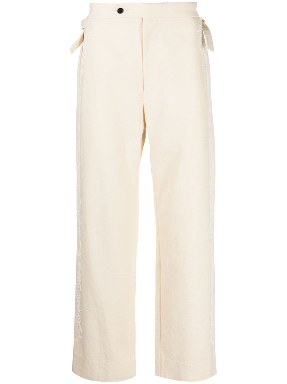 BODE floral-embroidery chino trousers - Neutrals